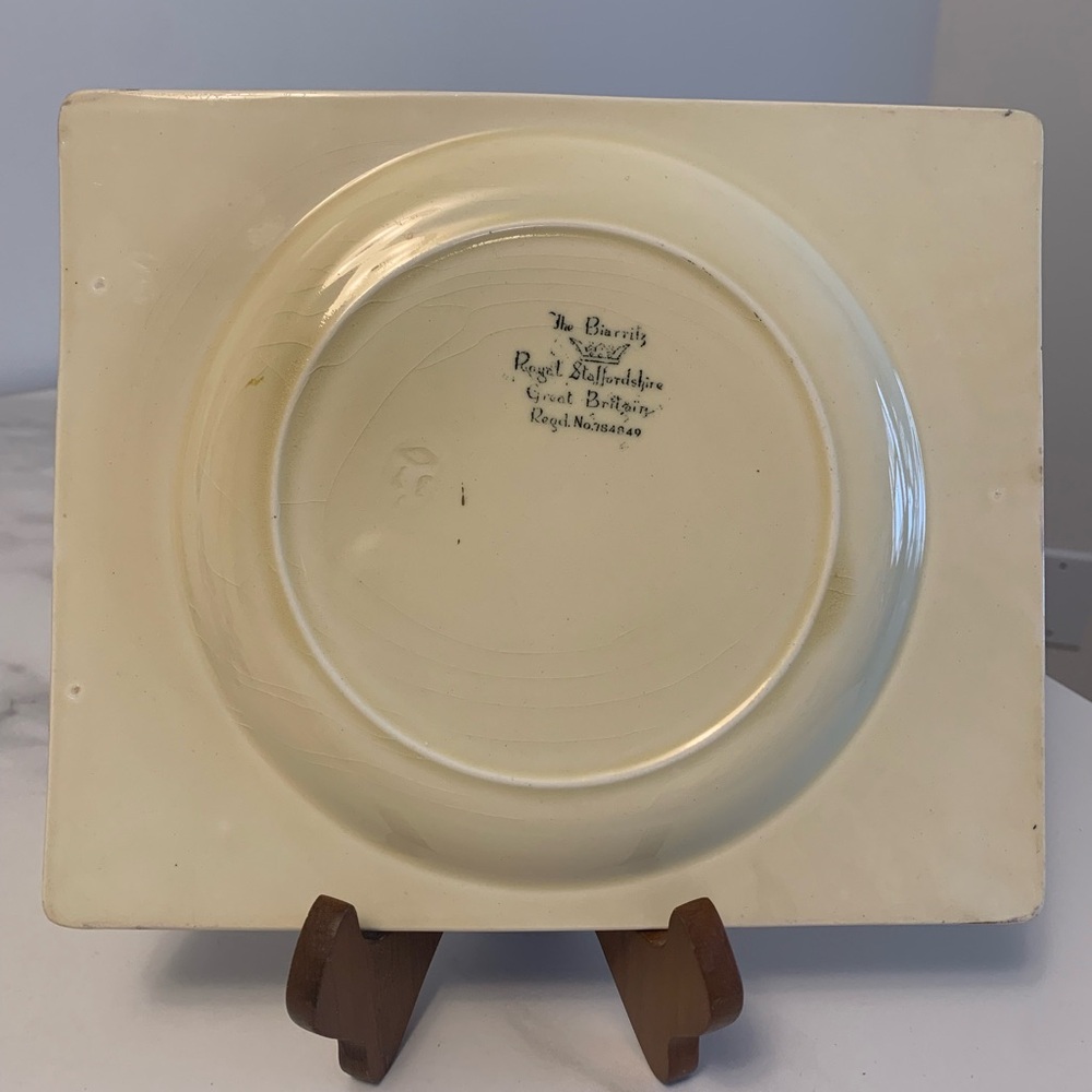 Vintage MCM Royal Staffordshire Biarritz Plate-Tray w/ Blue Gold Floral Design - Picture 2 of 4